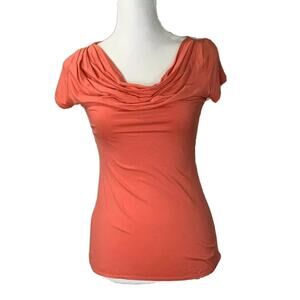 Sophie max Women’s Deep Coral Orange Cowl Neck Ruched Sides, Size s blouse top